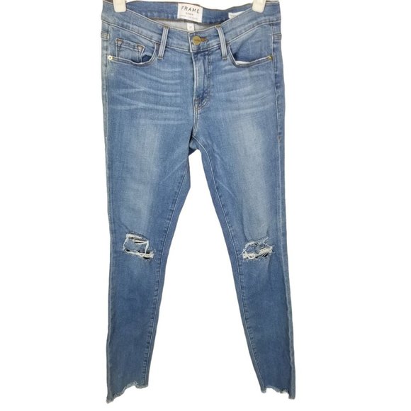 Frame Womens 27 Blue Light Wash Denim Le Skinny de - Picture 2 of 10